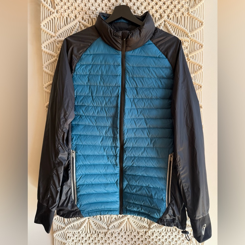 Men’s Asics Teal and Black Puffer Running Jacket - Size M